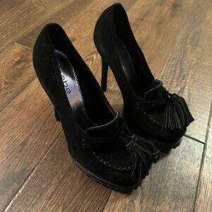Bebe Black Suede Platform Loafer Style